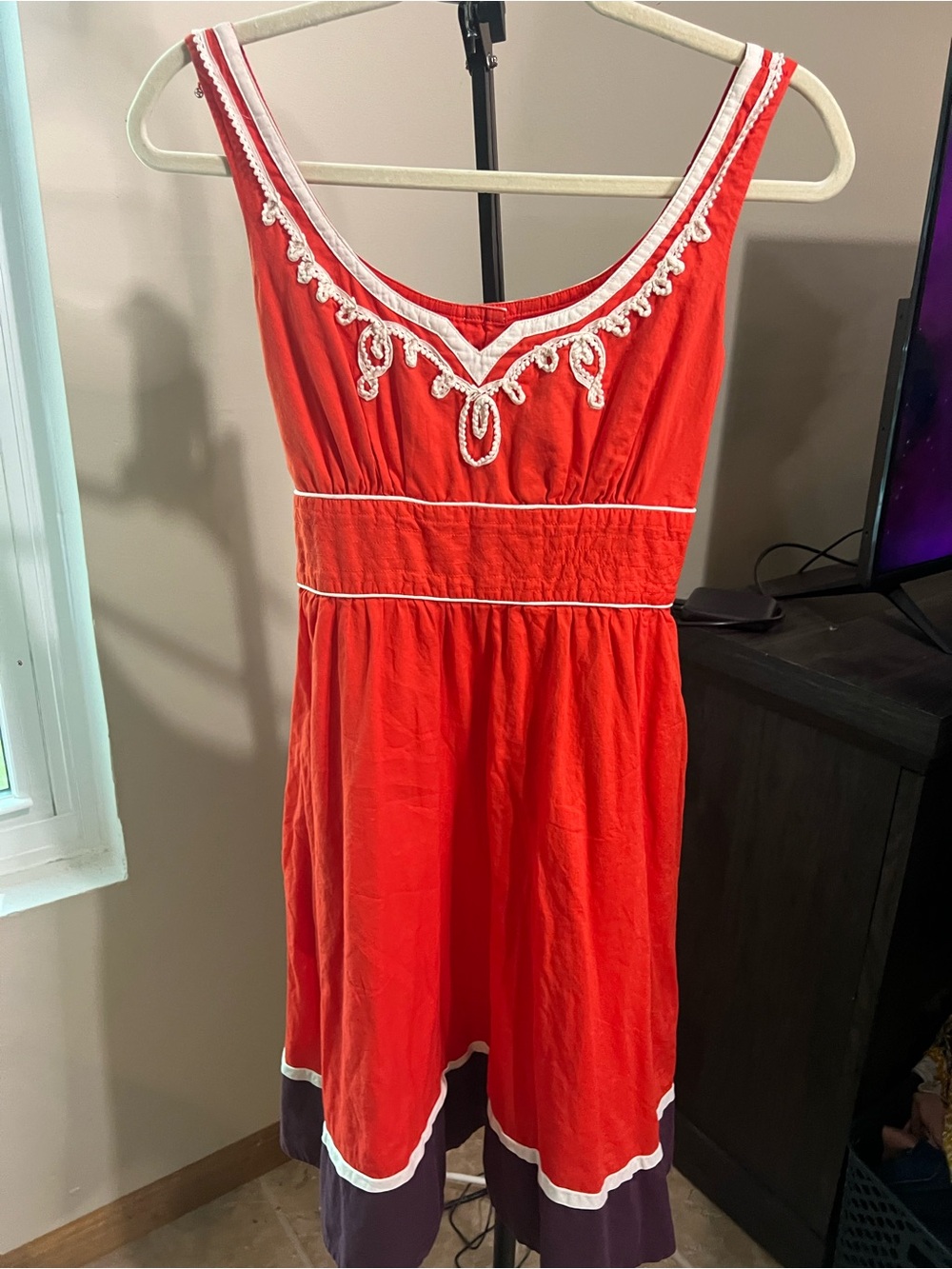 Floreat Red Dress with White Crochet Trim